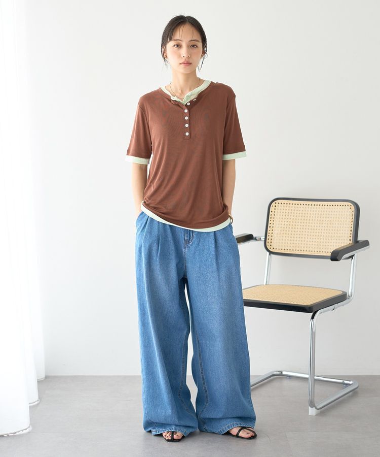 earth music&ecology「シアーレイヤード風5分袖プルオーバー」|Tシャツ・カットソー|