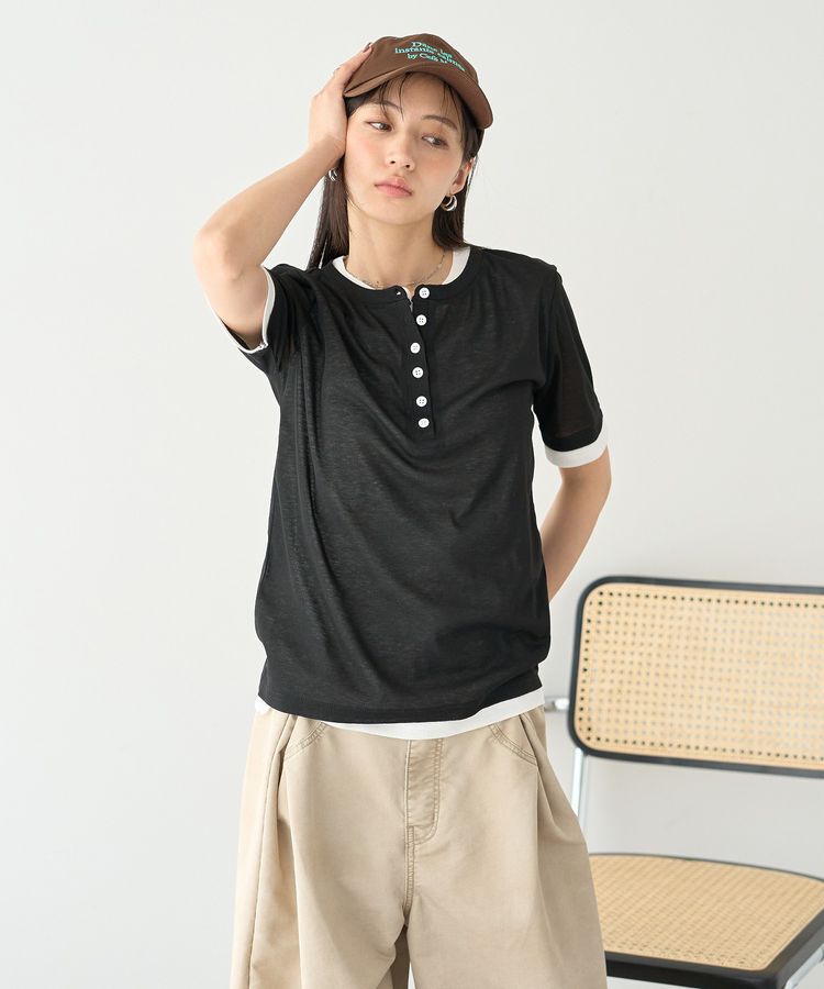 earth music&ecology「シアーレイヤード風5分袖プルオーバー」|Tシャツ・カットソー|