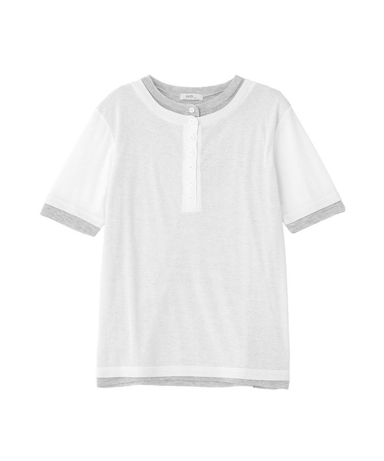 earth music&ecology「シアーレイヤード風5分袖プルオーバー」|Tシャツ・カットソー|