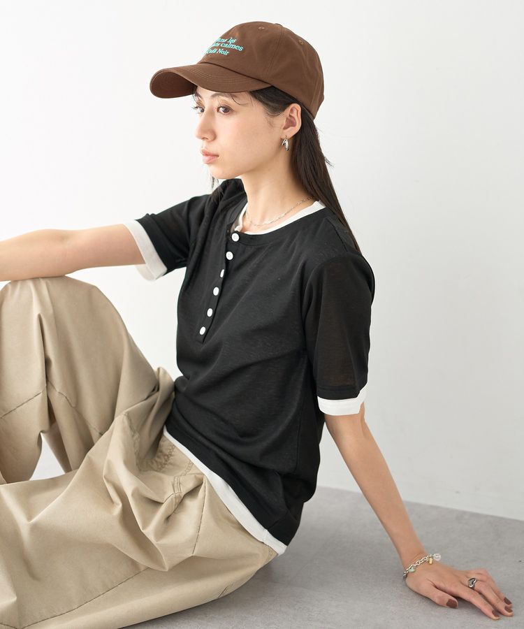 earth music&ecology「シアーレイヤード風5分袖プルオーバー」|Tシャツ・カットソー|