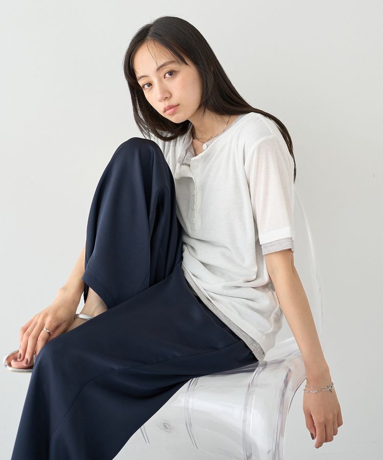 earth music&ecology「シアーレイヤード風5分袖プルオーバー」|Tシャツ・カットソー|