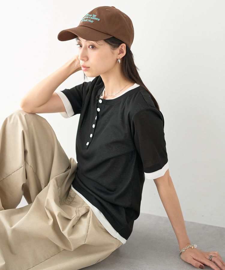 earth music&ecology「シアーレイヤード風5分袖プルオーバー」|Tシャツ・カットソー|Black