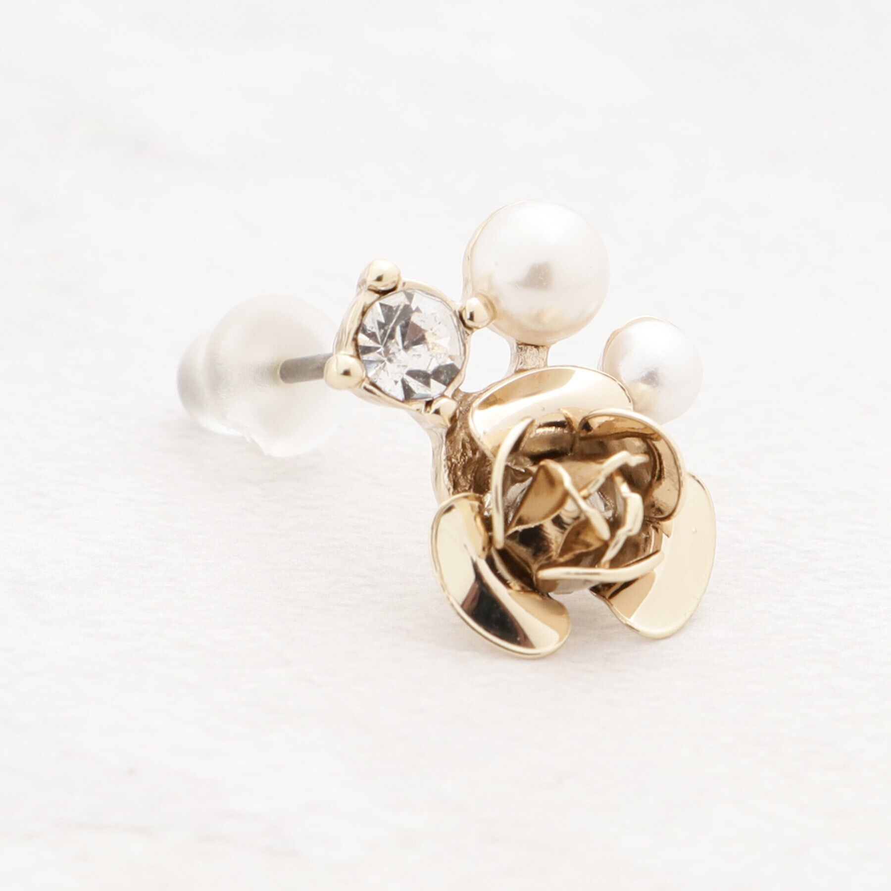 grove「フェイクパールメタルローズピアス」|ピアス|