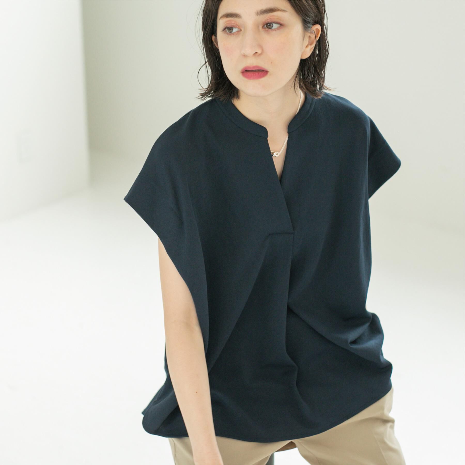 OPAQUE.CLIP「スキッパーフレンチスリーブトップス【UV／吸水速乾／洗濯機洗い可】」|Tシャツ・カットソー|