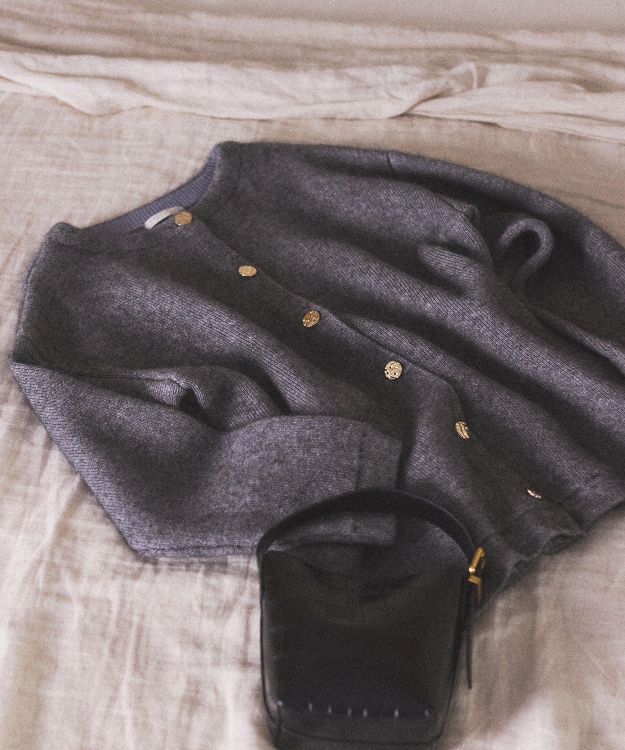 PROPORTION BODY DRESSING「FOX混ダブルフェイスニットカーディガン 25AW」|カーディガン|グレー&times;ブルー