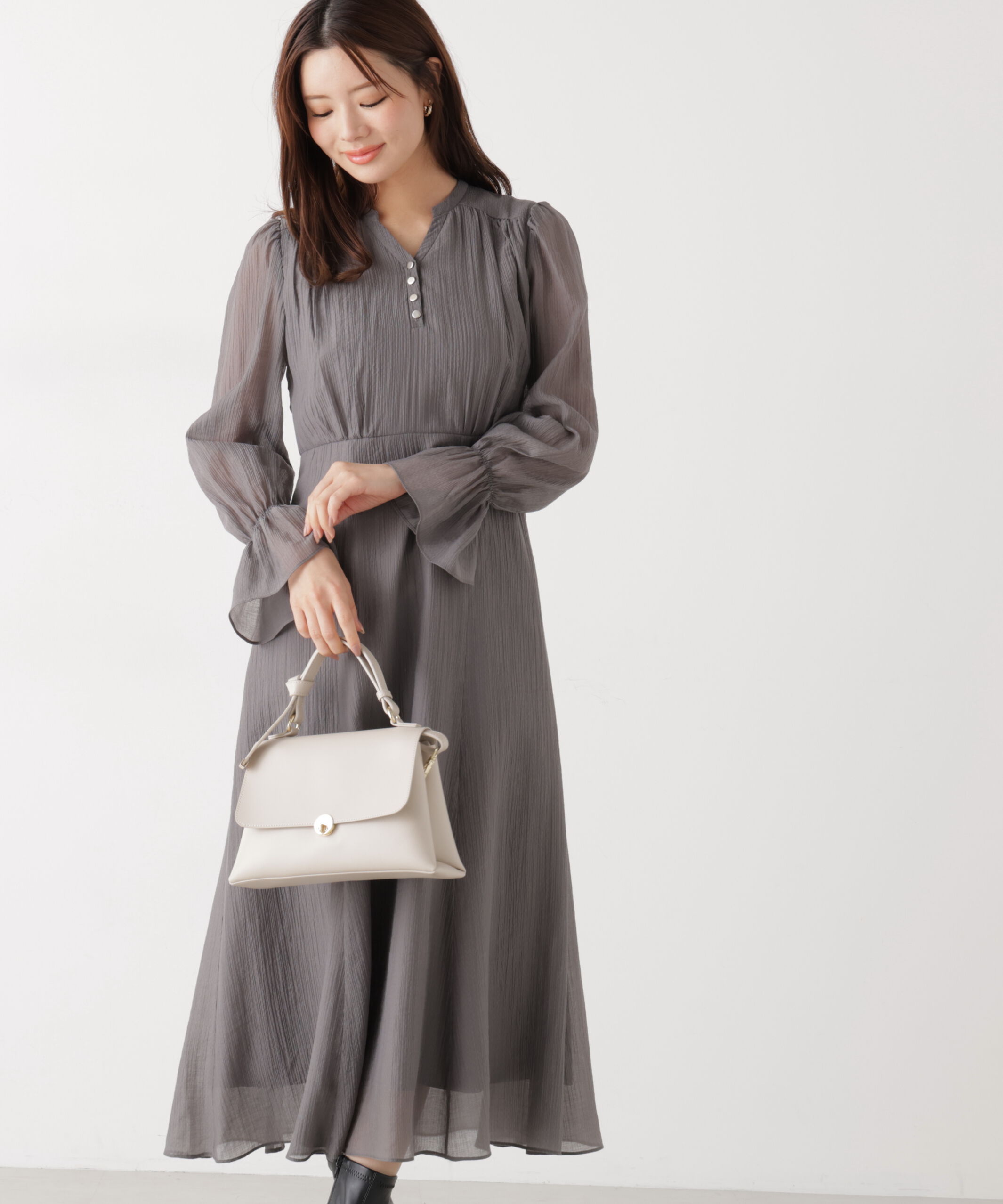 PROPORTION BODY DRESSING「バックレースアップレディワンピース　26SS」|ワンピース|チャコール2