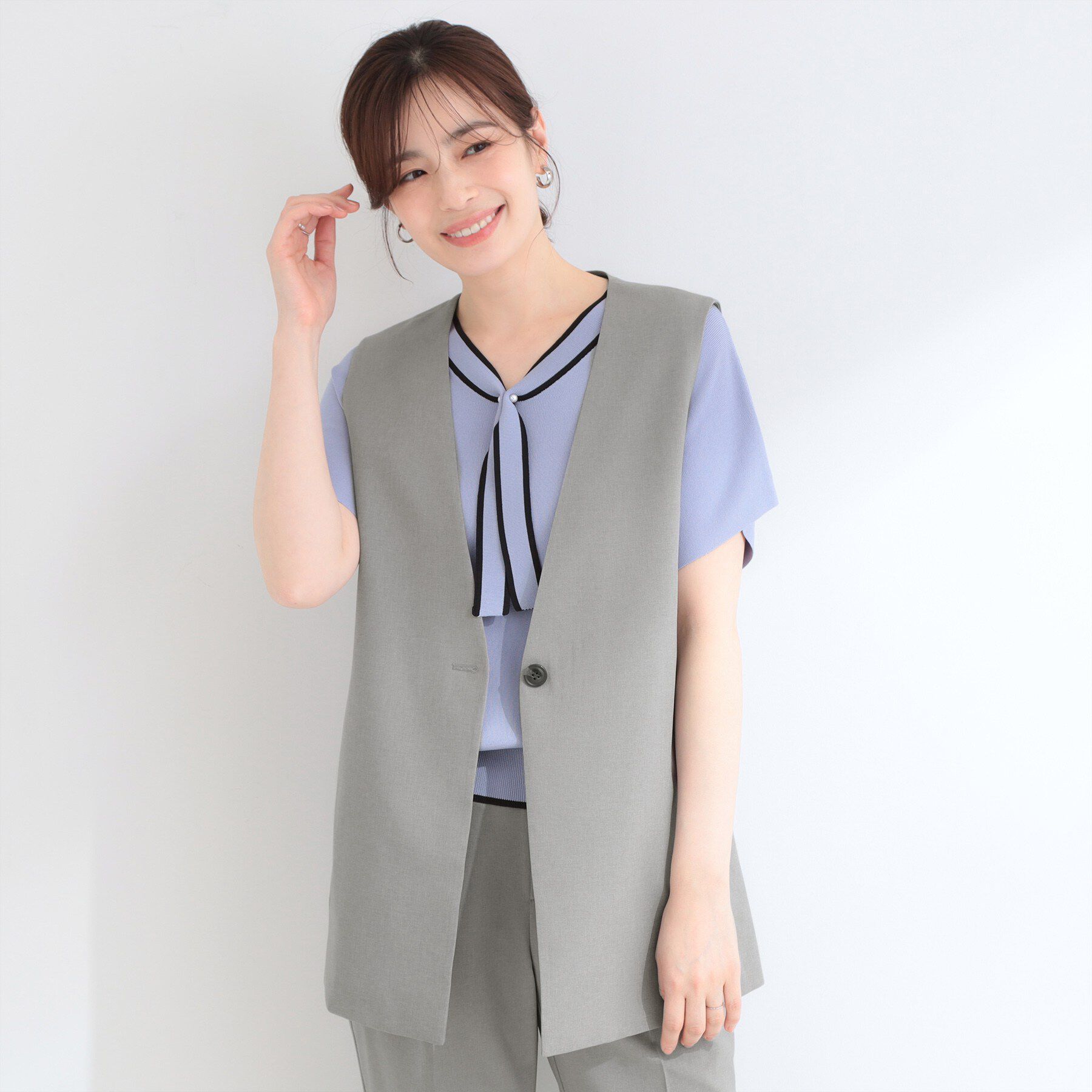 SHOO･LA･RUE「【セットアップ可/洗濯後しわになりにくい/S-LL】シンプルで合わせやすい ノーカラージレ」|ベスト・ジレ|