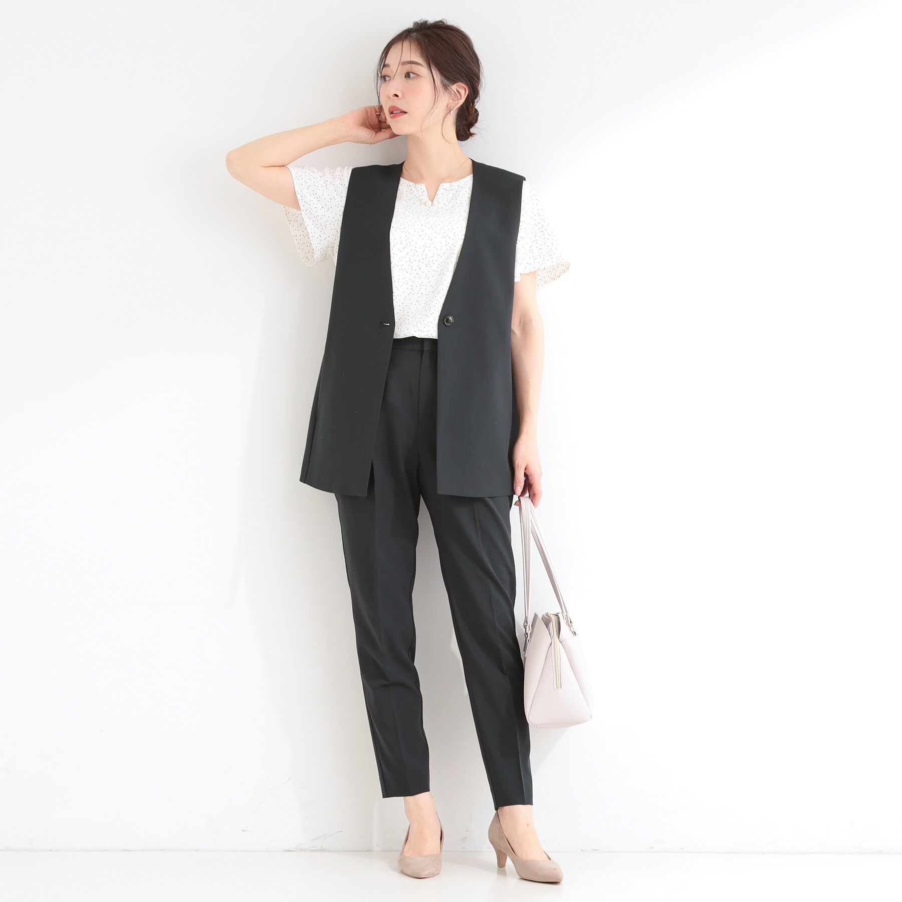 SHOO･LA･RUE「【セットアップ可/洗濯後しわになりにくい/S-LL】シンプルで合わせやすい ノーカラージレ」|ベスト・ジレ|