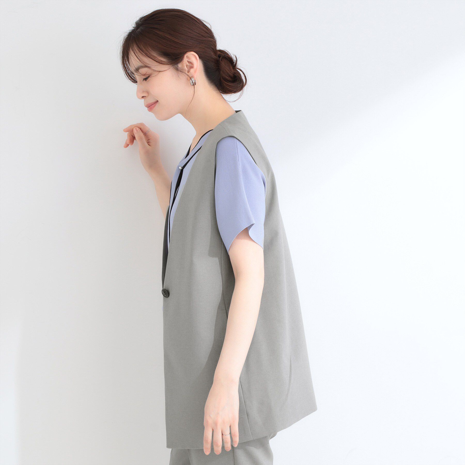 SHOO･LA･RUE「【セットアップ可/洗濯後しわになりにくい/S-LL】シンプルで合わせやすい ノーカラージレ」|ベスト・ジレ|