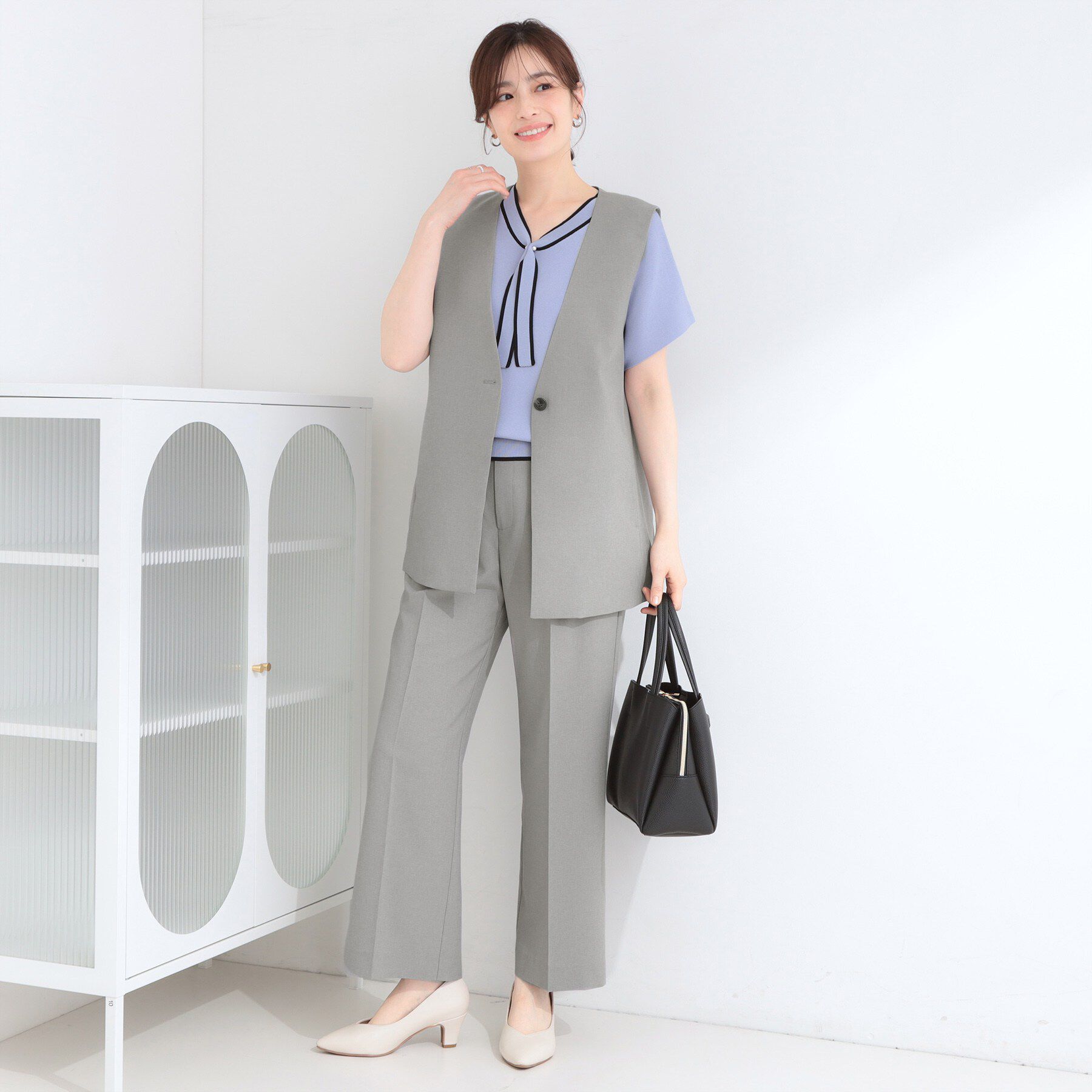 SHOO･LA･RUE「【セットアップ可/洗濯後しわになりにくい/S-LL】シンプルで合わせやすい ノーカラージレ」|ベスト・ジレ|