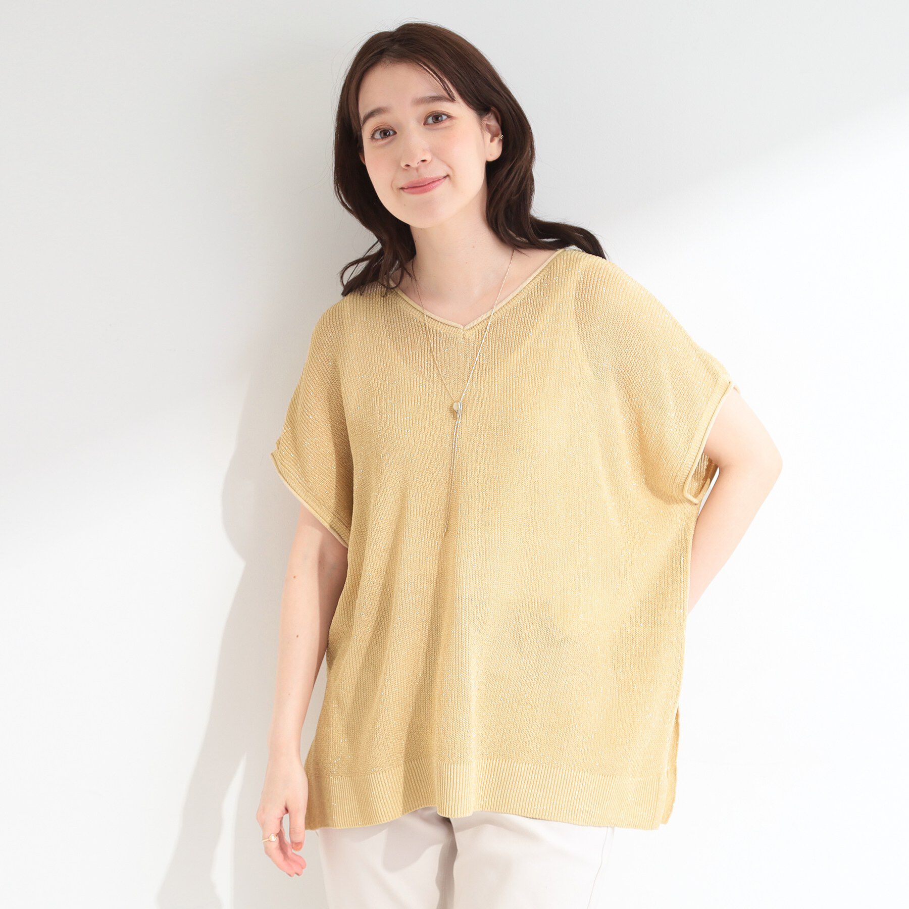 SHOO･LA･RUE「【2点SET/洗濯機可/S-LL】体型カバーも叶う ラメ畦ニット＆タンクSET」|その他|