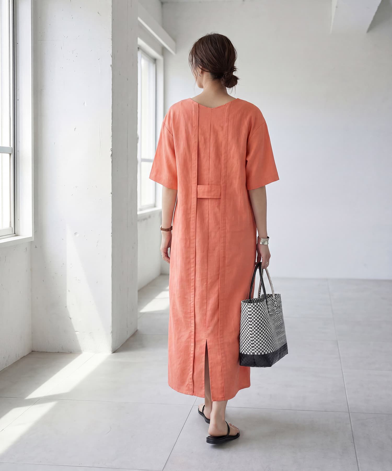 STYLE DELI「ファスナースリット麻混Vネックワンピース」|ワンピース|