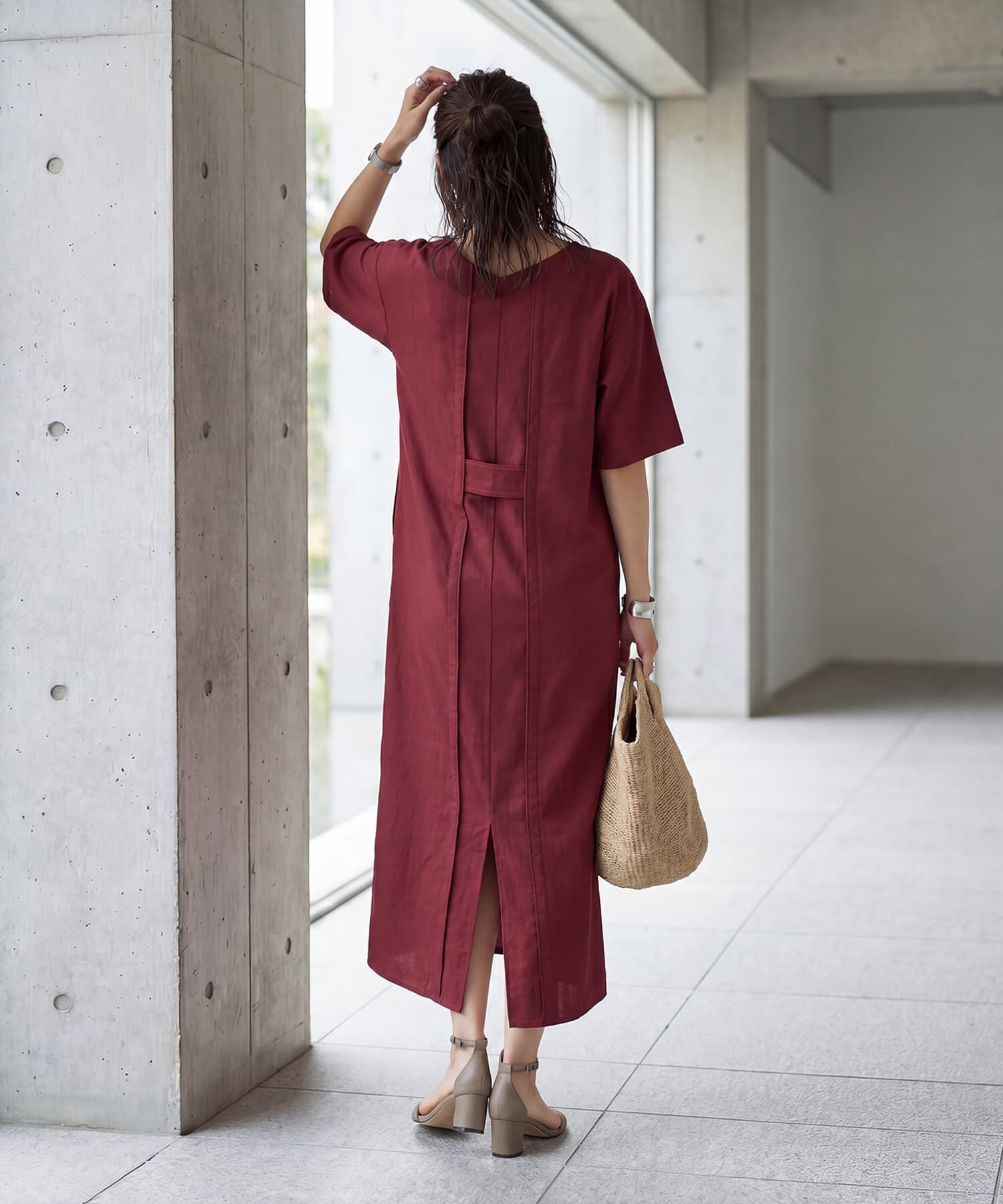 STYLE DELI「ファスナースリット麻混Vネックワンピース」|ワンピース|