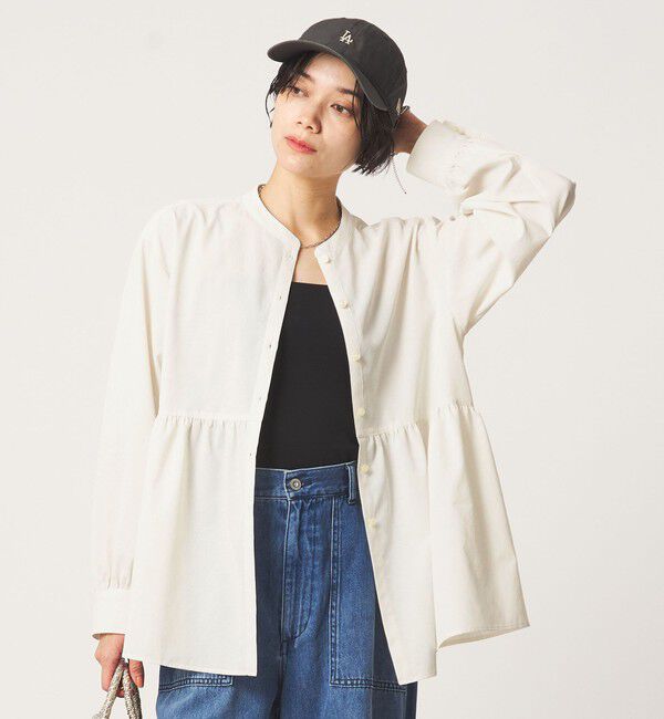 UNITED ARROWS green label relaxing「［size SHORTあり］ペプラム ブラウス マシンウォッシャブル 吸水速乾 通気性 UVカット」|シャツ・ブラウス|OFF WHITE