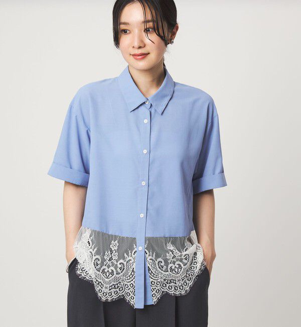 UNITED ARROWS green label relaxing「【WEB限定】＜at ease＞スソ レース ブラウス UVカット 通気性」|シャツ・ブラウス|COBALT