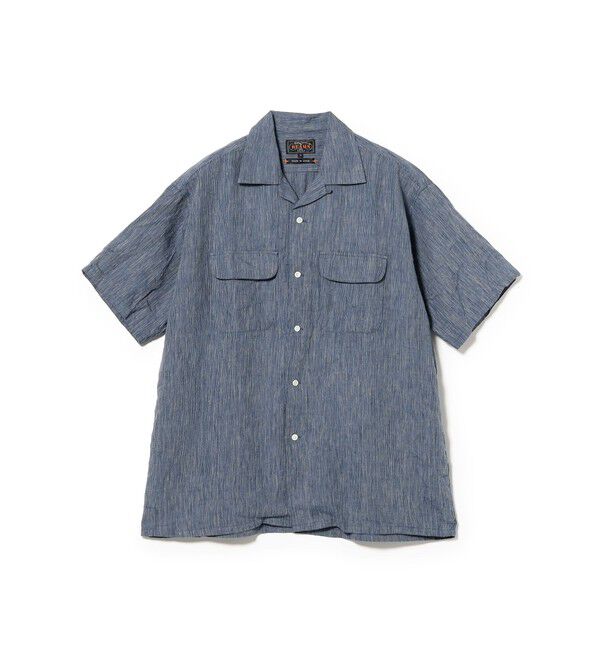BEAMS PLUS「Open Collar Indigo Linen Stripe」|シャツ・ブラウス|