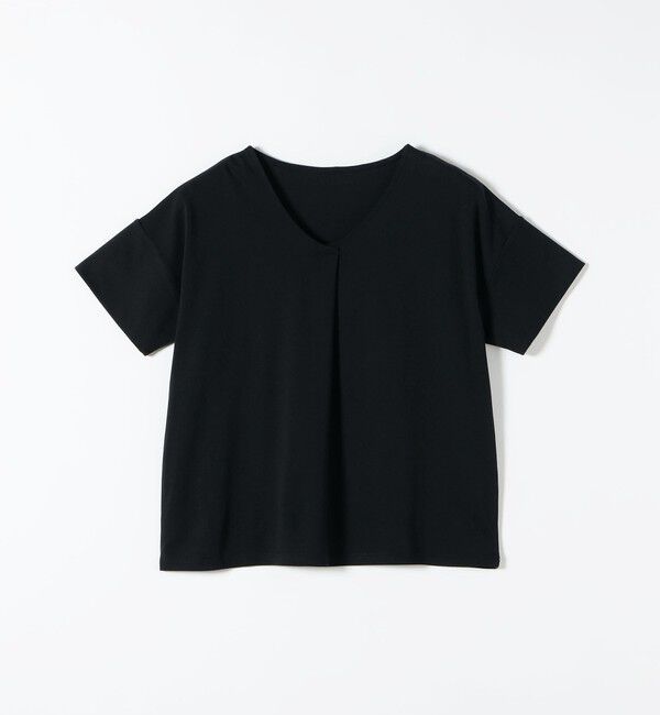 quaranciel「《予約》quaranciel:〈接触冷感/汗染み防止加工/洗濯機可能〉Vネック タック ハーフスリーブ TEE」|Tシャツ・カットソー|
