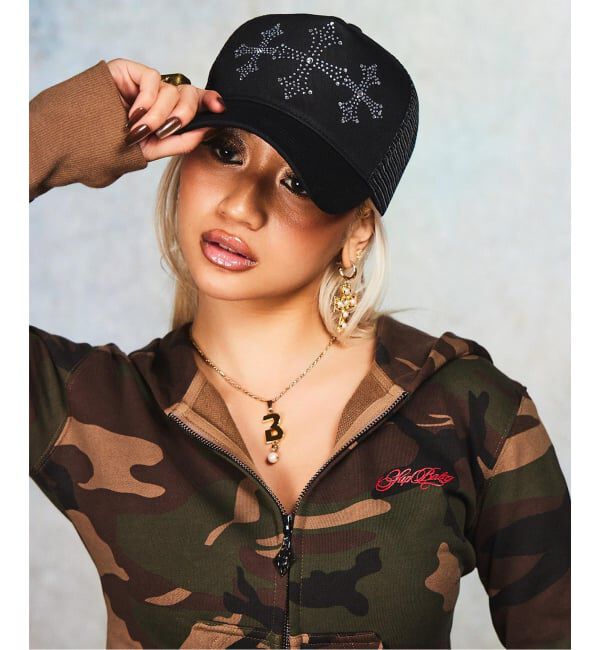 JOINT WORKS「SupBaby by SUPPLIER Shiny Cross Rhinestone Mesh Cap」|キャップ・キャスケット|