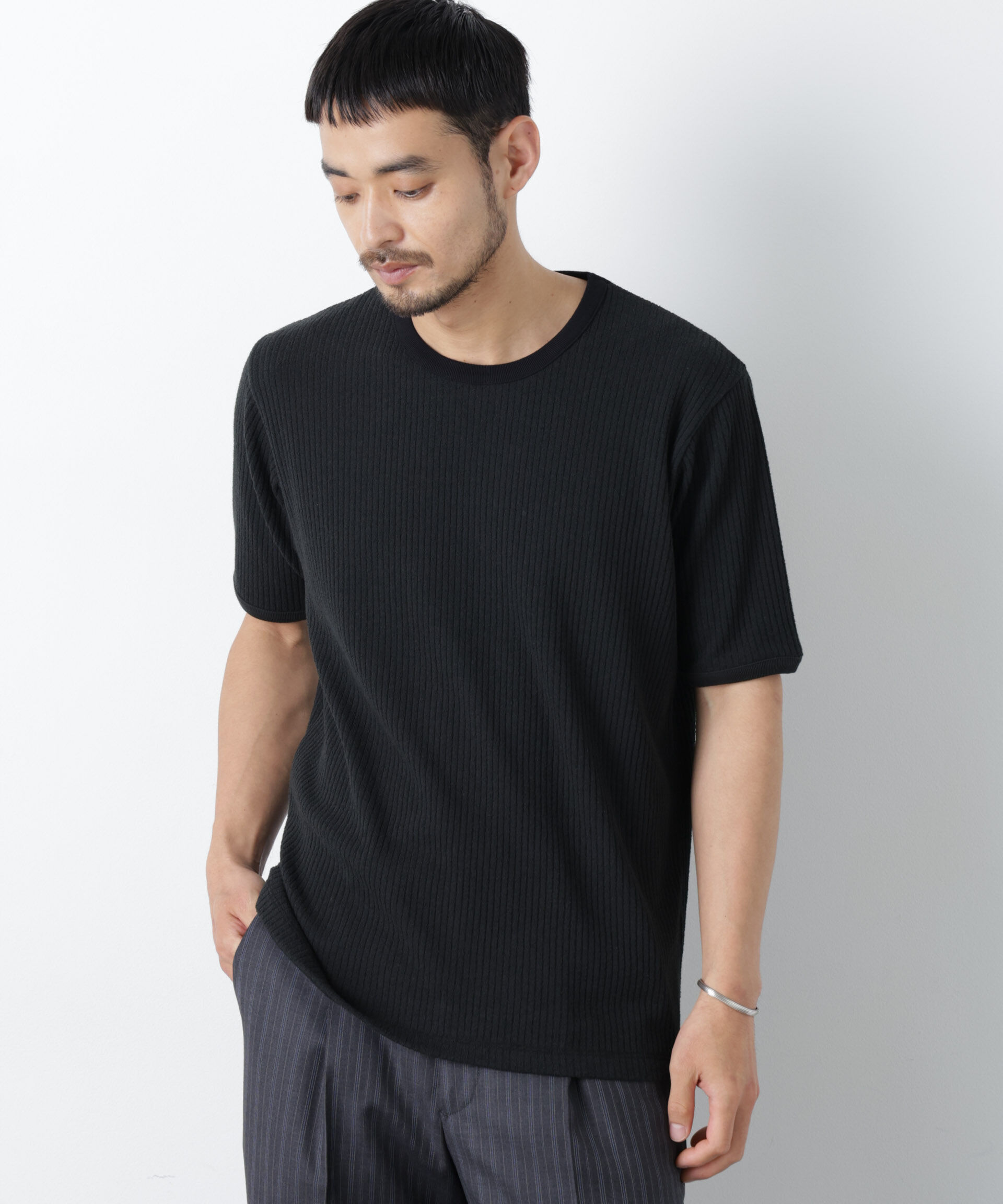 nano･universe「強撚ループヤーン針抜きリンガーTEE」|Tシャツ・カットソー|