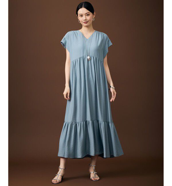 自由区「【WEB限定・大人気素材・新型追加】エアリーツイルティアード ワンピース」|ドレス|サックス