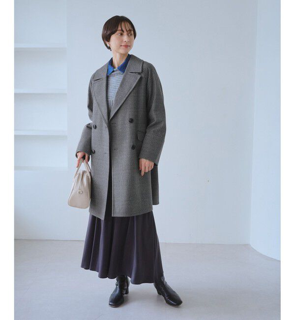 Rope&rsquo;Picnic「ジャージメルトン無地＆チェックオーバーPコート/一部WEB限定カラー・リンクコーデ」|ピーコート|