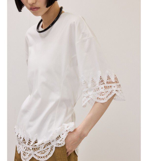 ADAM ET ROPE'「レースコンビT」|Tシャツ・カットソー|ホワイト(10)