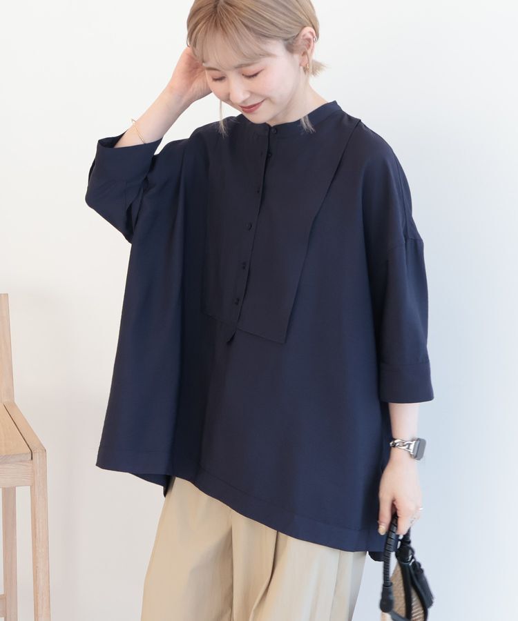 AMERICAN HOLIC「【WEB限定】接触冷感バンドカラーシャツチュニック」|シャツ・ブラウス|Navy