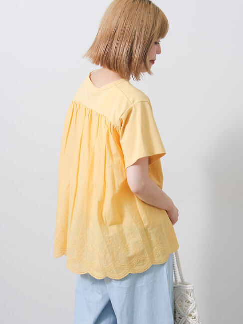 Samansa Mos2「【接触冷感】バックスカラップレースTシャツ」|Tシャツ・カットソー|イエロー