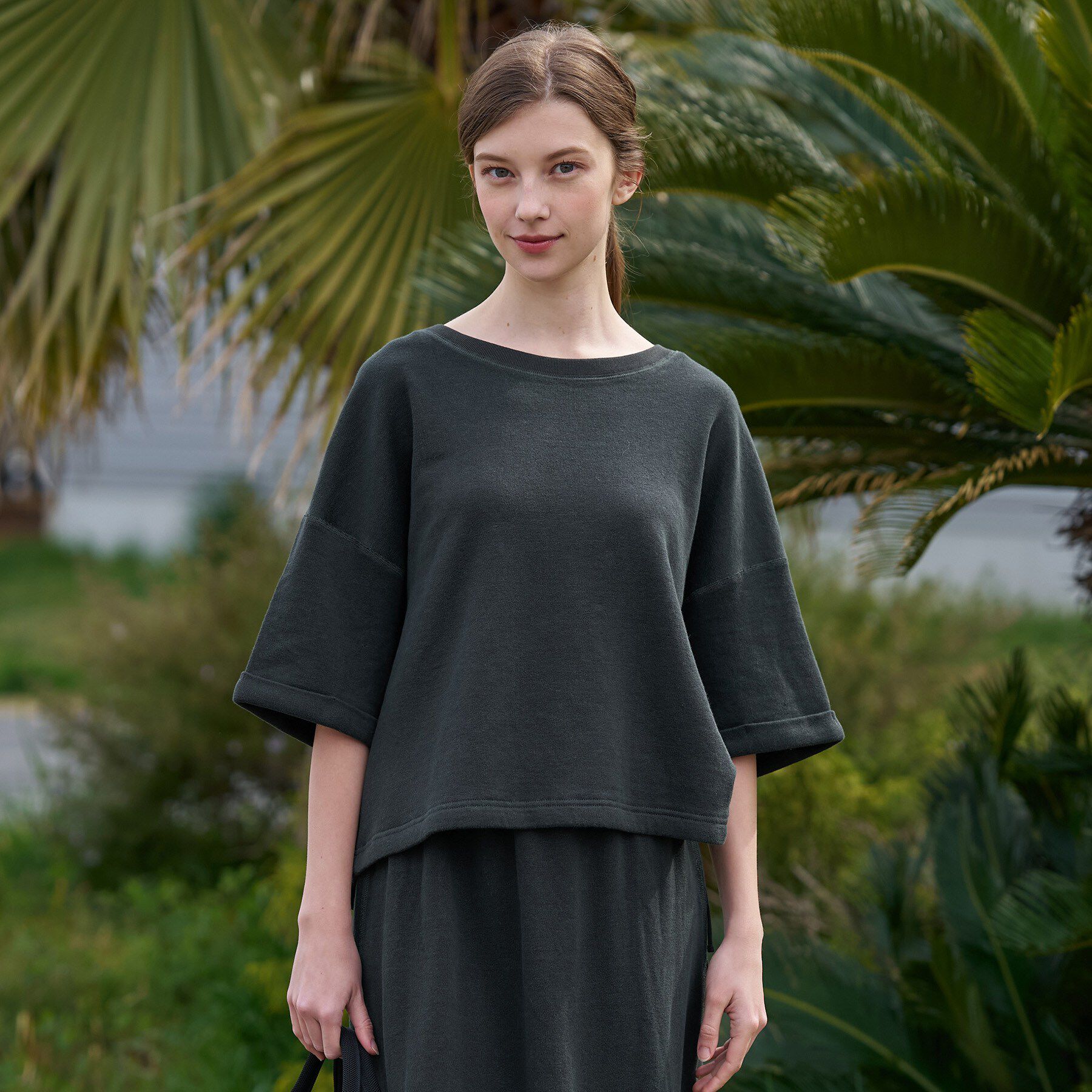 DRESSTERIOR「【ウォッシャブル/セットアップ可】リネン混裏毛ドロストプルオーバー」|Tシャツ・カットソー|チャコールグレー(0