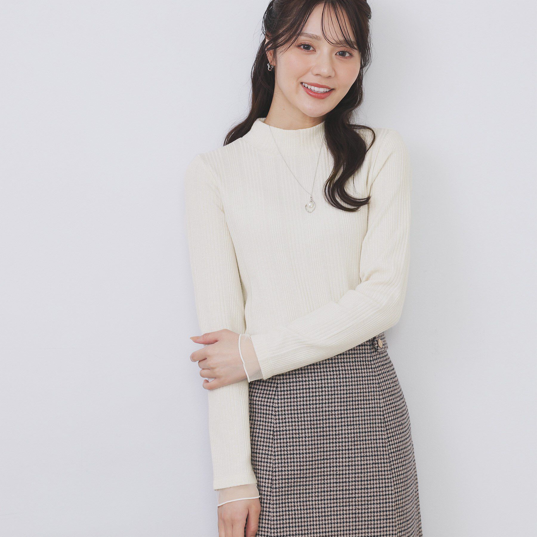index「ランダムリブハイネックトップス【洗濯機OK／吸湿発熱】」|Tシャツ・カットソー|オフホワイト(003