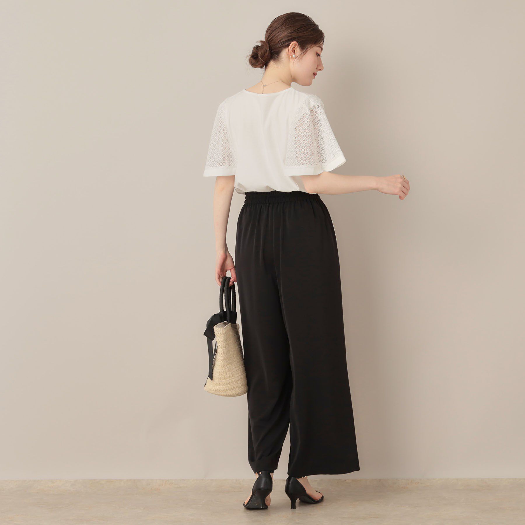 Couture broach「【接触冷感・5分袖】ケミカルレースフレアスリーブトップス」|Tシャツ・カットソー|