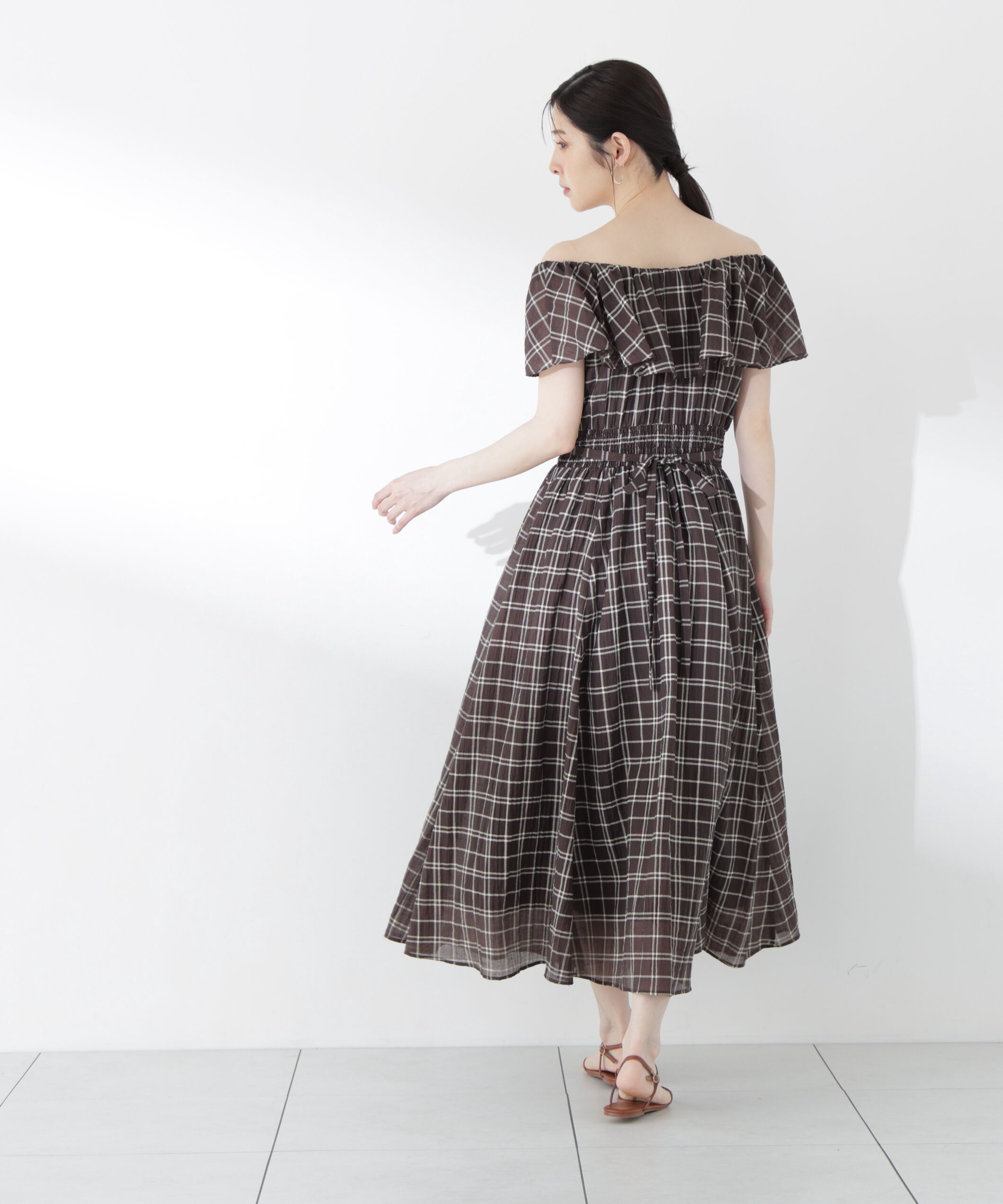 PROPORTION BODY DRESSING「シアーチェックオフショルワンピース26SS」|ワンピース|