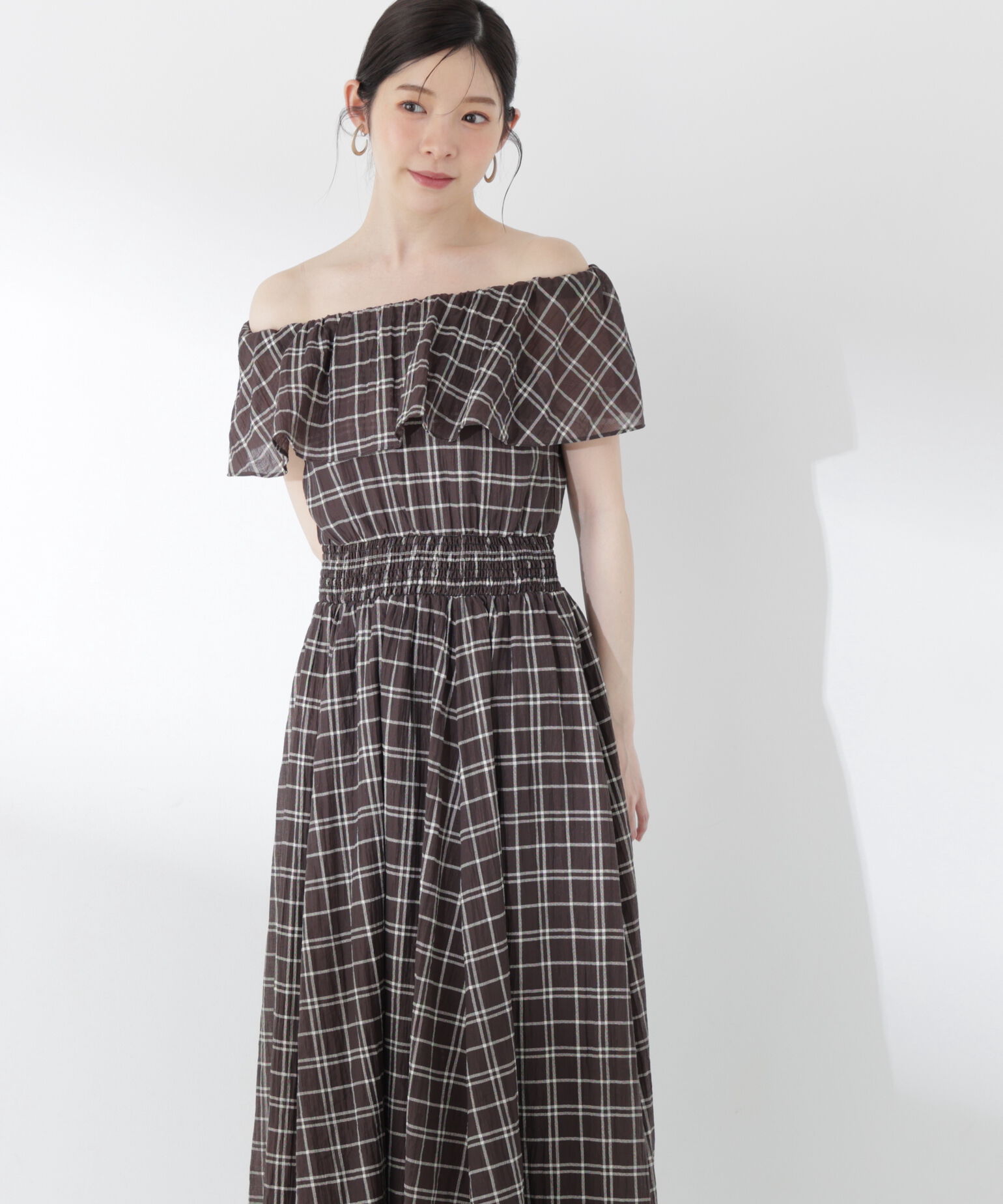 PROPORTION BODY DRESSING「シアーチェックオフショルワンピース26SS」|ワンピース|