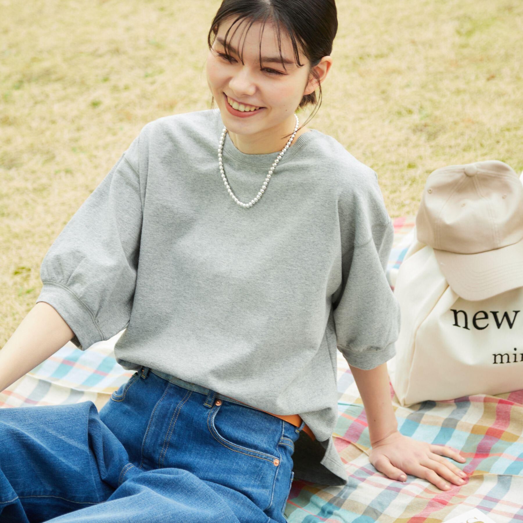 Dessin「【360度可愛い・洗える】バックヘンリーカットソー（5分袖/XS～L）」|Tシャツ・カットソー|グレー(012)