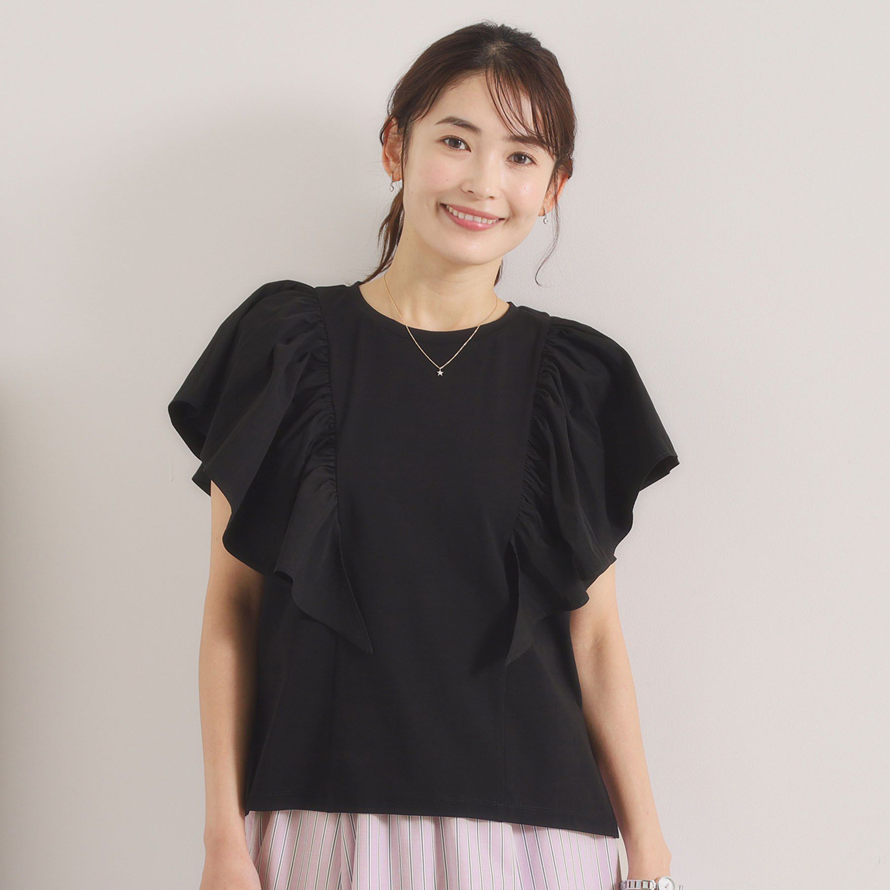 ITS&rsquo;DEMO「【冷感／速乾】袖フリルトップス」|Tシャツ・カットソー|ブラック(019)