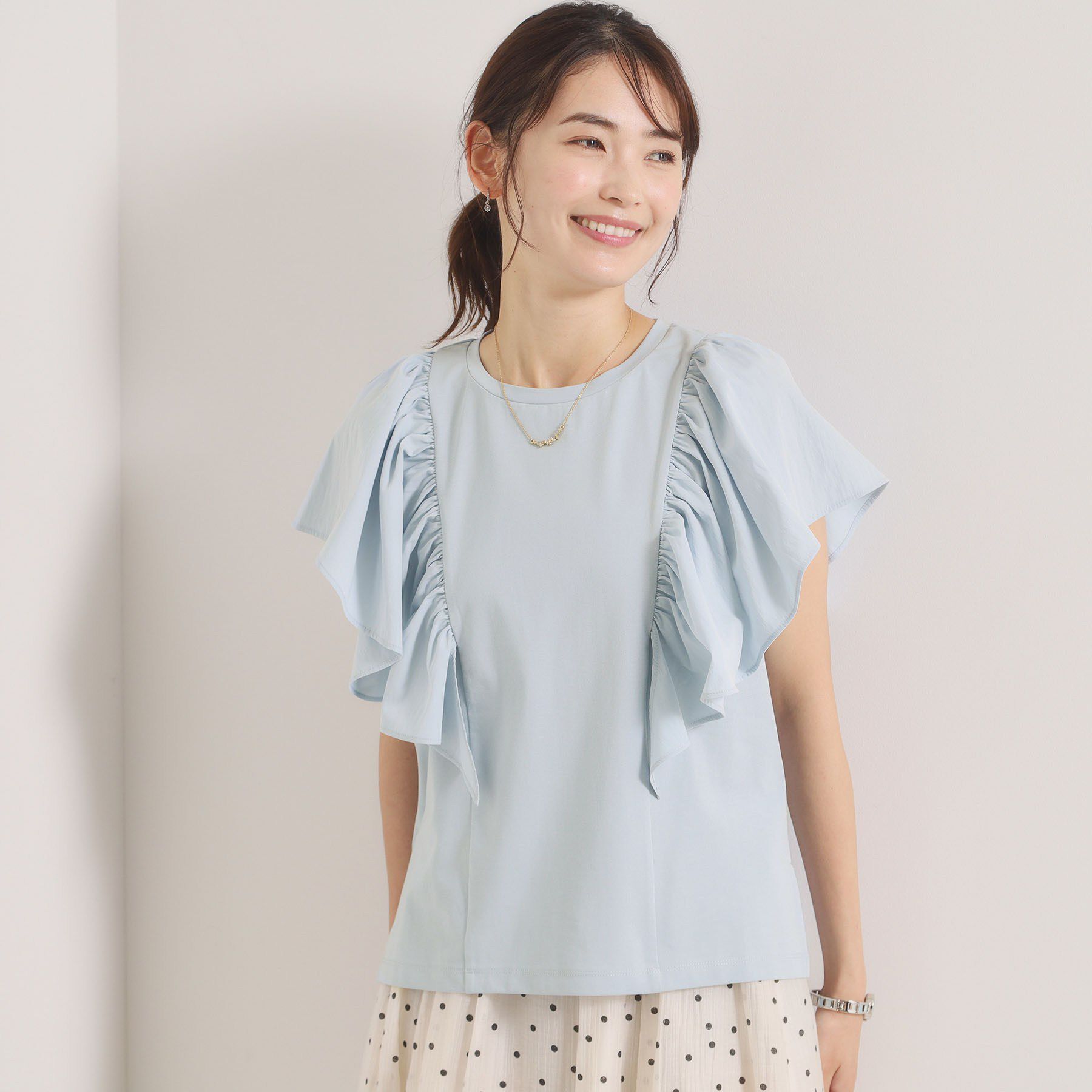 ITS&rsquo;DEMO「【冷感／速乾】袖フリルトップス」|Tシャツ・カットソー|サックスブルー(09