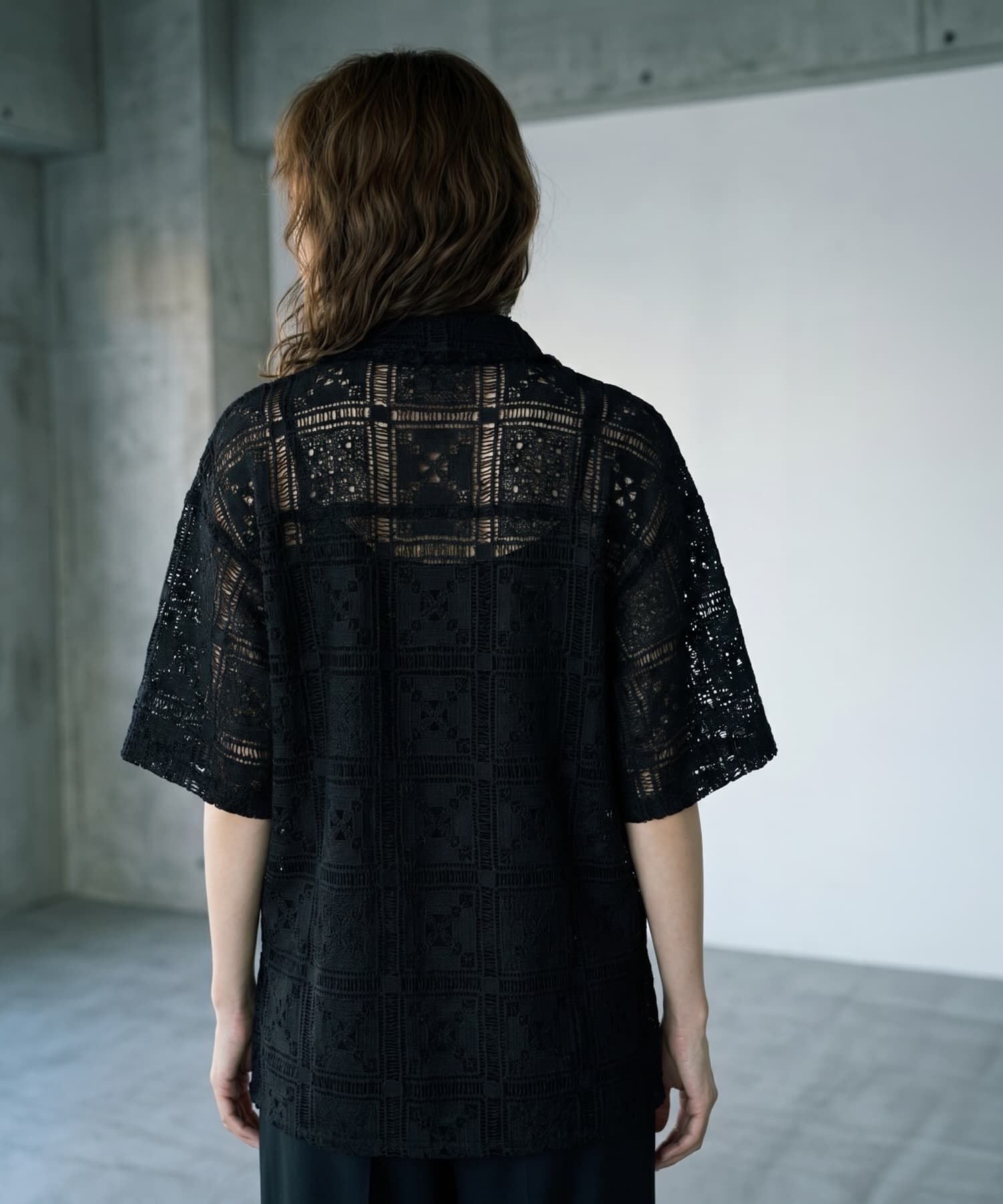 STYLE DELI「【BLK001】クロシェレースハーフスリーブシャツ」|シャツ・ブラウス|