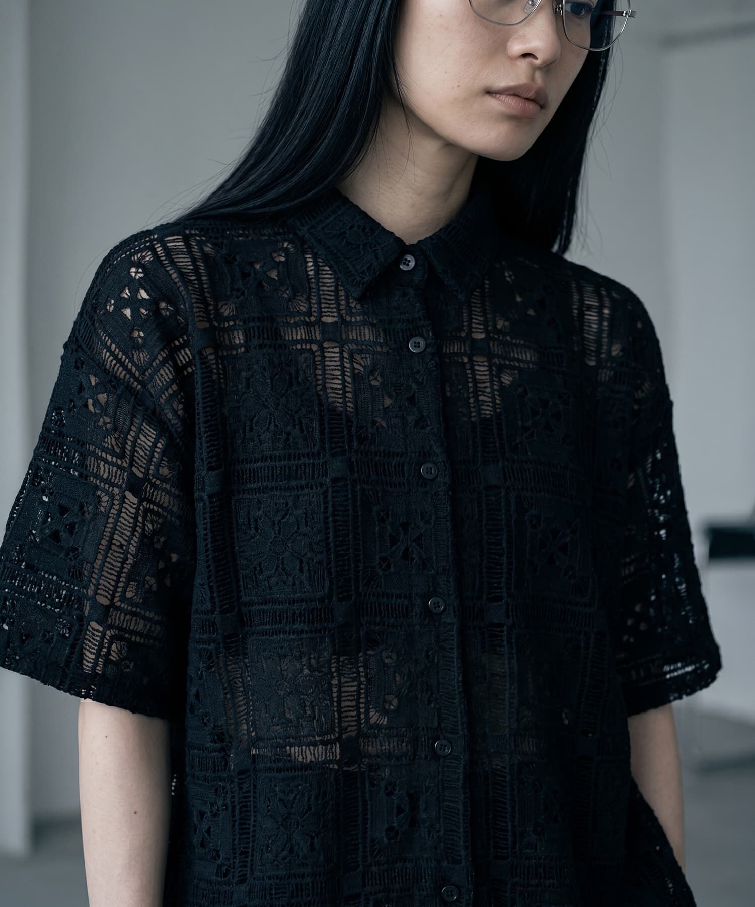 STYLE DELI「【BLK001】クロシェレースハーフスリーブシャツ」|シャツ・ブラウス|
