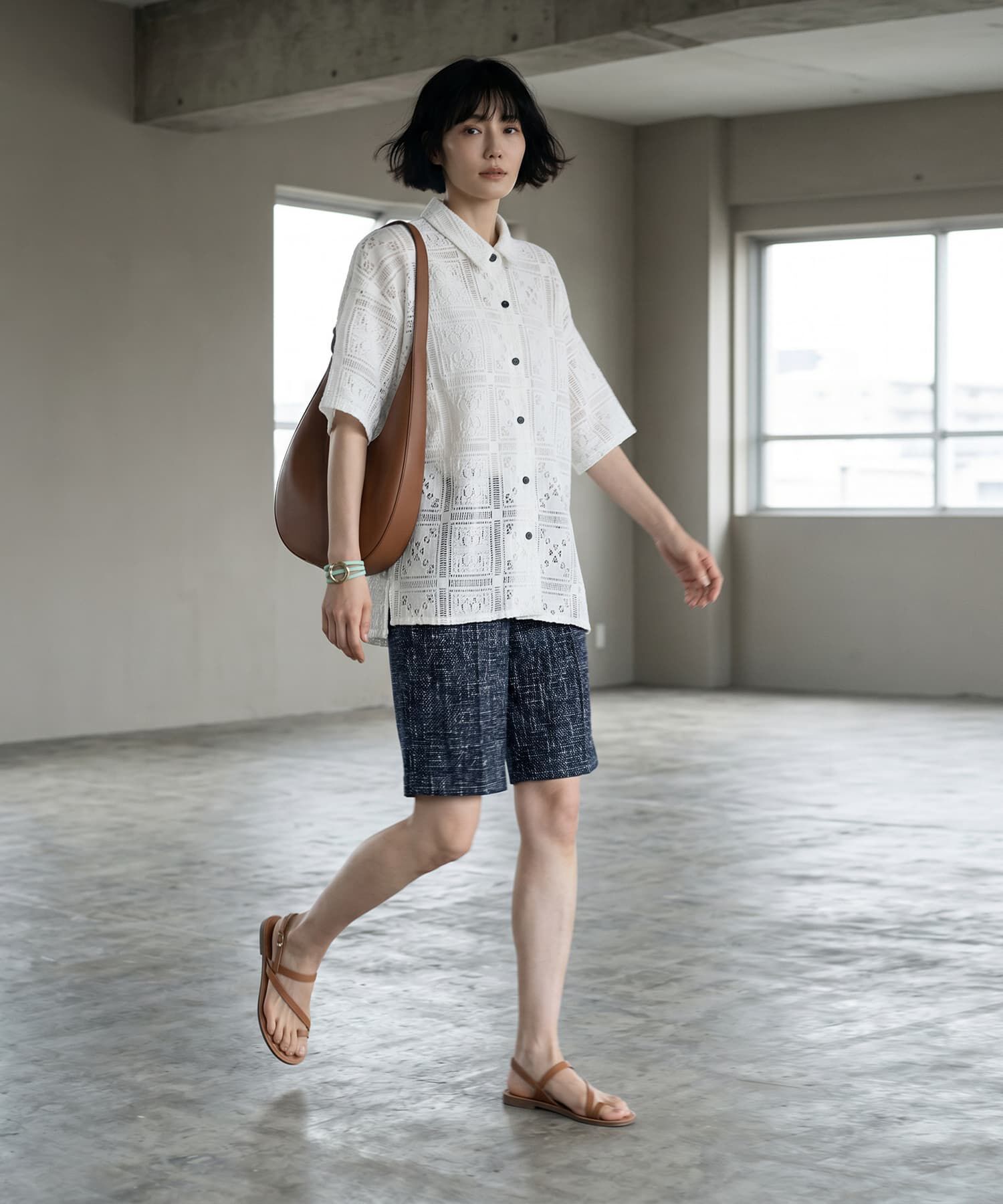 STYLE DELI「【BLK001】クロシェレースハーフスリーブシャツ」|シャツ・ブラウス|