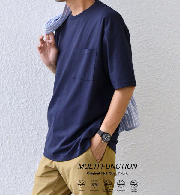 SHIPS any「SHIPS any:〈接触冷感/遮熱/UVカット機能等〉サマーファンクション ポケット Tシャツ 26SS◆」|Tシャツ・カットソー|ネイビー