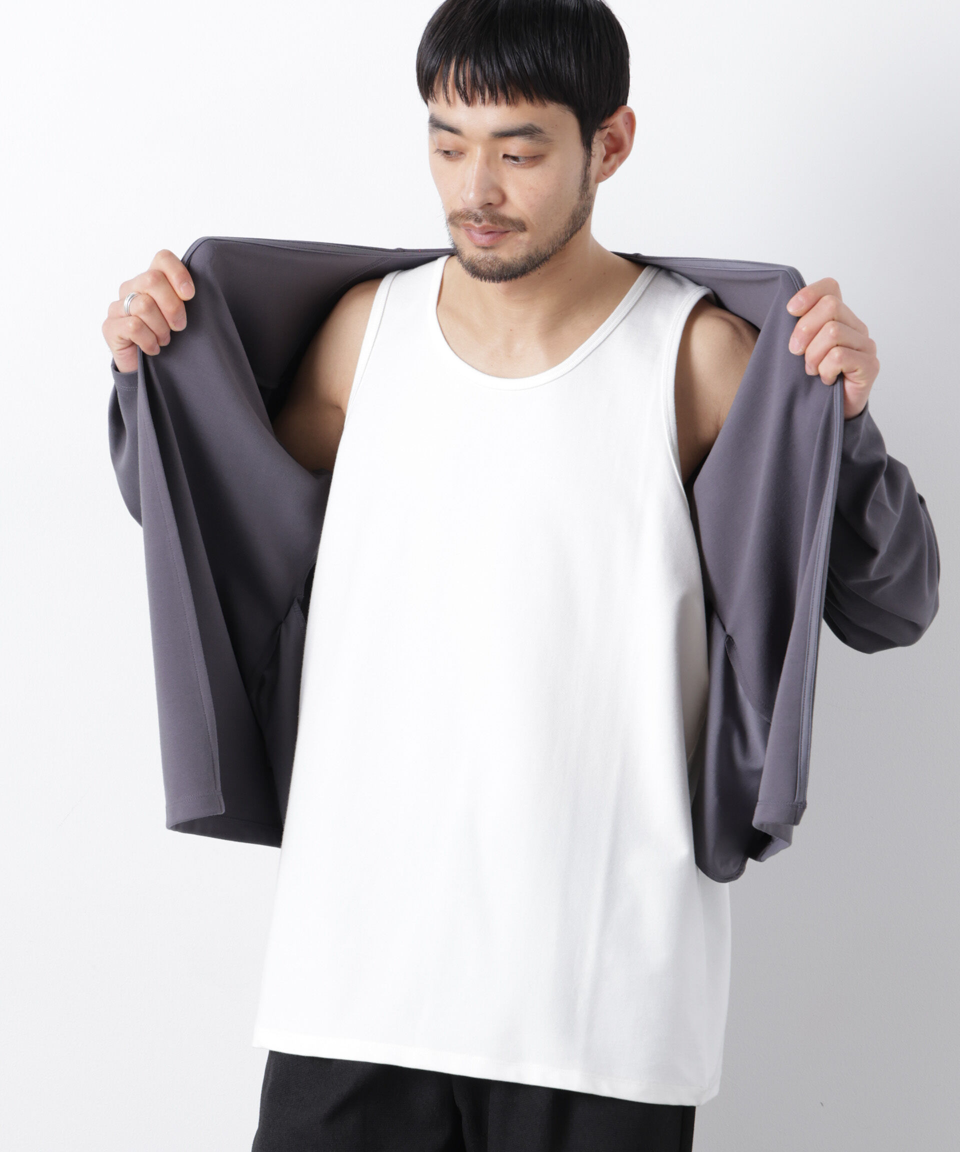 nano･universe「｢Meaningful Continuity｣coveross(R) ﾂｲﾙ調 冷感ﾌﾟﾚｰﾃｨﾝｸﾞ天竺 ﾀﾝ  」|Tシャツ・カットソー|