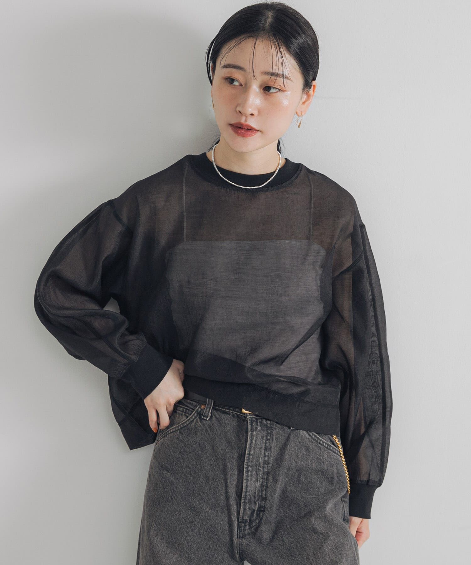 URBAN RESEARCH「オーガンジーシアートップス」|Tシャツ・カットソー|ブラック
