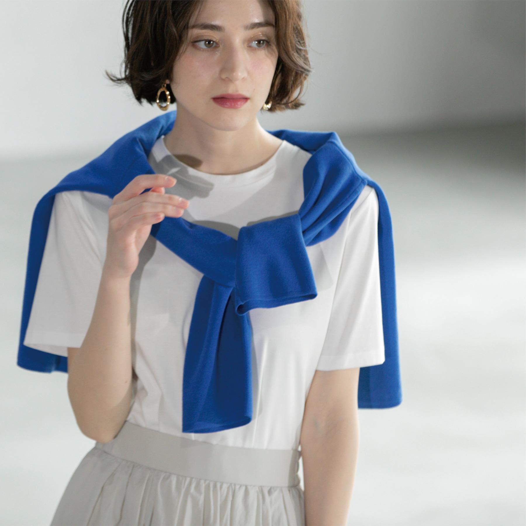 OPAQUE.CLIP「《5色展開／SS-LLサイズ》ベーシックTシャツ【UV／接触冷感／洗濯機洗い可】」|Tシャツ・カットソー|ホワイト(001)
