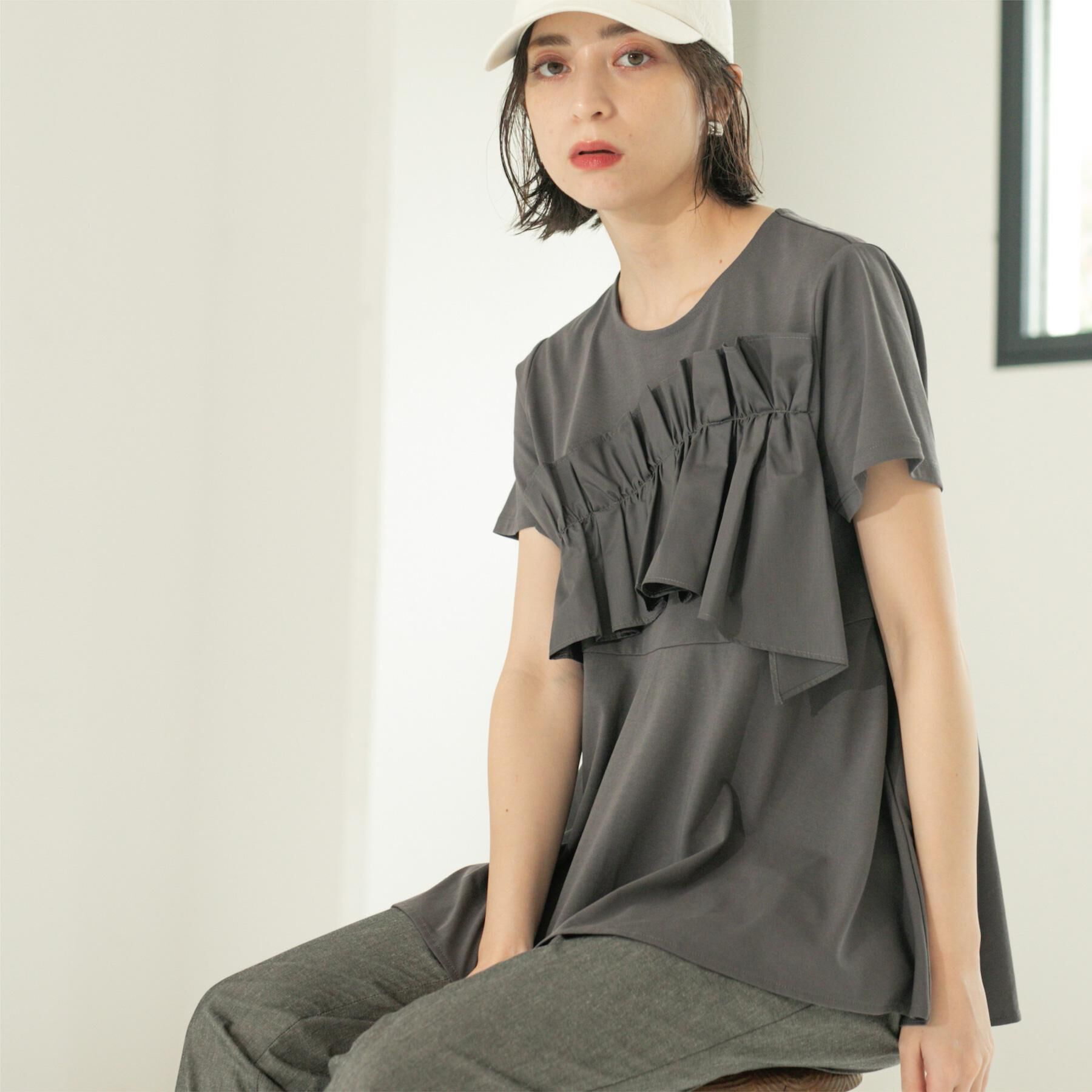OPAQUE.CLIP「フリルドッキングペプラムトップス【接触冷感／洗濯機洗い可】」|Tシャツ・カットソー|