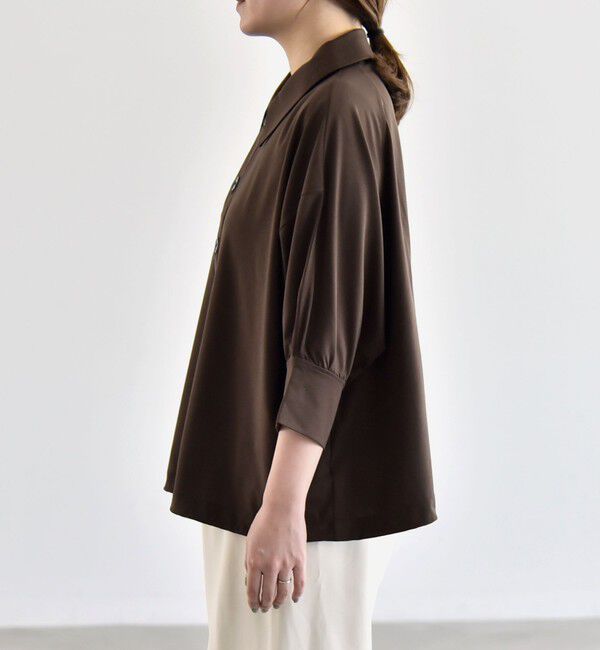 quaranciel「《予約》quaranciel:〈接触冷感/洗濯機可能〉シルク ミックス ポンチ ドロスト ポロ プルオーバー」|Tシャツ・カットソー|