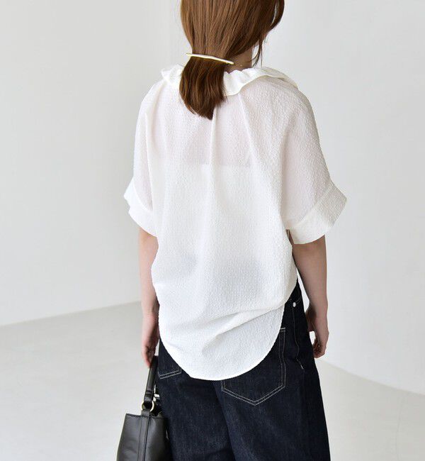 quaranciel「《予約》quaranciel:〈手洗い可能〉サッカー ドロストカラー スキッパー シャツ ブラウス」|シャツ・ブラウス|