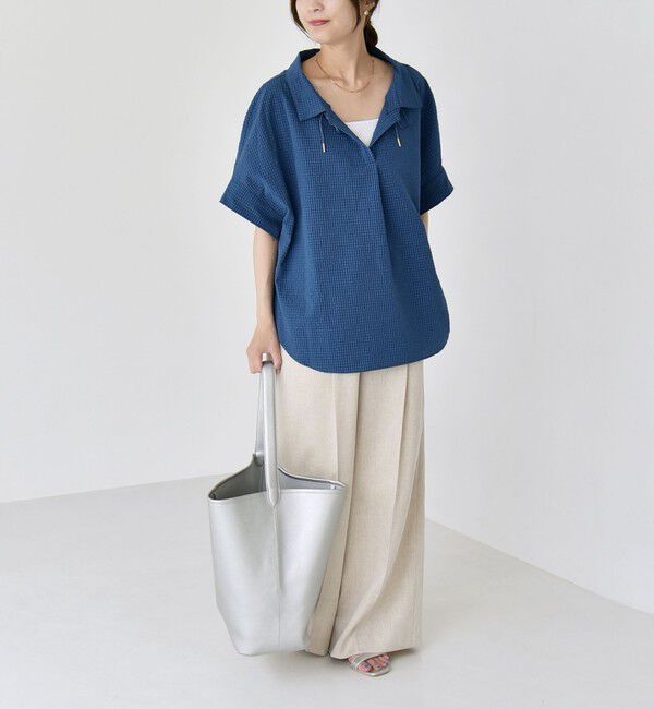 quaranciel「《予約》quaranciel:〈手洗い可能〉サッカー ドロストカラー スキッパー シャツ ブラウス」|シャツ・ブラウス|
