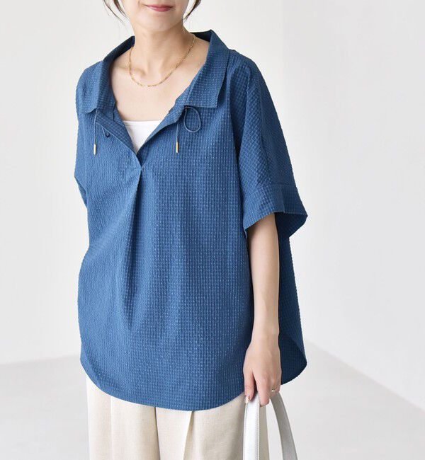 quaranciel「《予約》quaranciel:〈手洗い可能〉サッカー ドロストカラー スキッパー シャツ ブラウス」|シャツ・ブラウス|