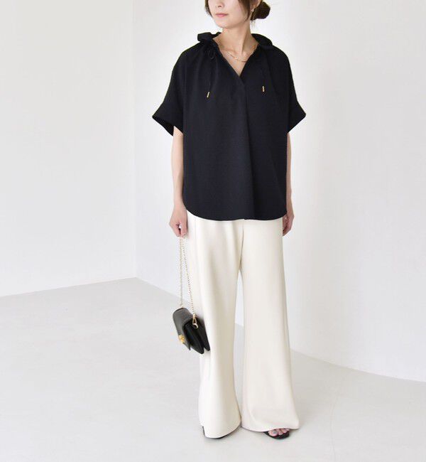 quaranciel「《予約》quaranciel:〈手洗い可能〉サッカー ドロストカラー スキッパー シャツ ブラウス」|シャツ・ブラウス|