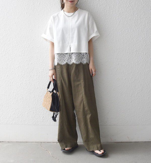 SHIPS any「《予約》SHIPS any:〈洗濯機可能〉ジップ レース ヘム ハーフスリーブ TEE」|Tシャツ・カットソー|